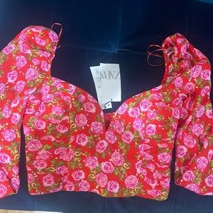 ZARA floral draped blouse